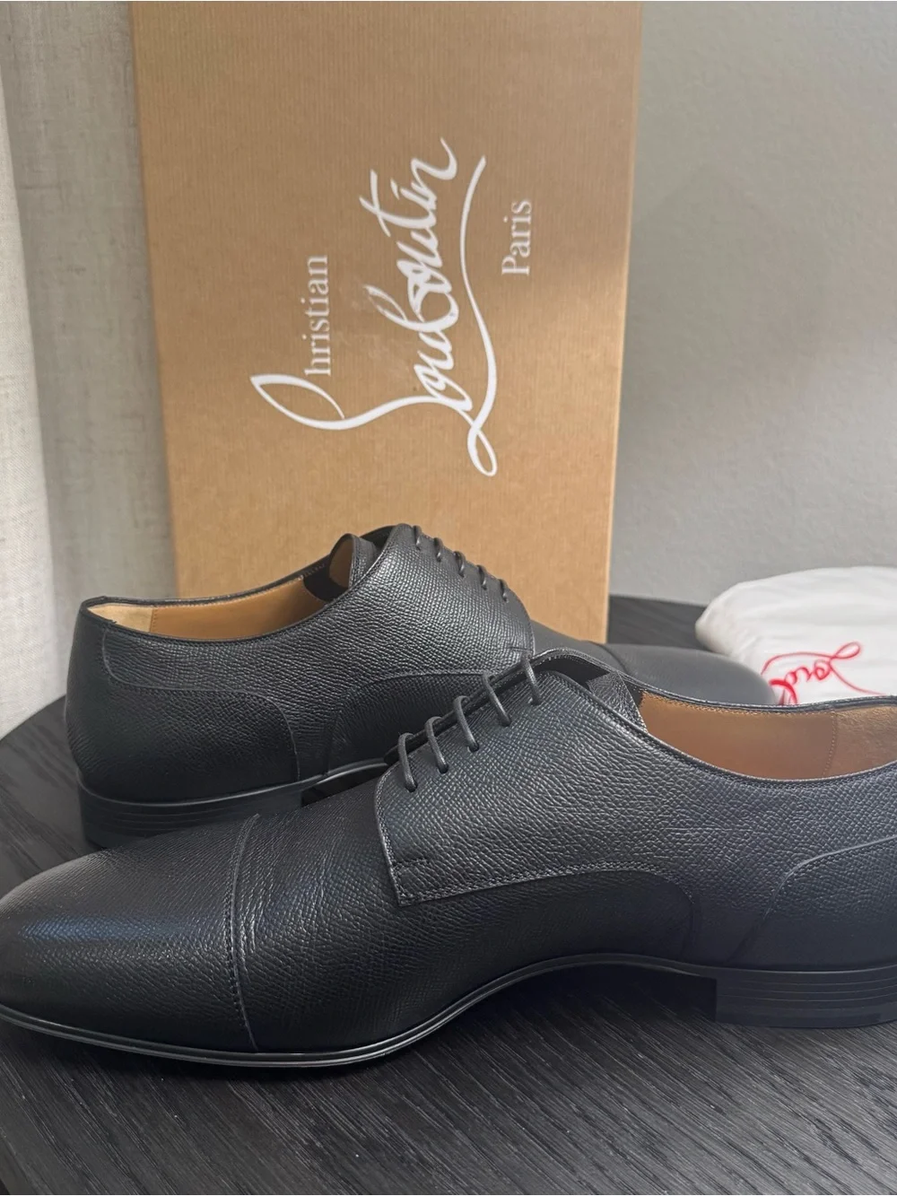 Christian Louboutin Surcity Lace-Up Dress Shoes Leather Black 43